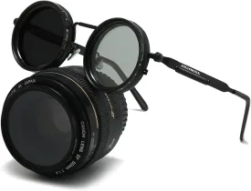 Adjustable Tint Sunglasses, 1-9 Gears Steampunk Retro Metal Round Polarized Glasses with ND Filter Lenses