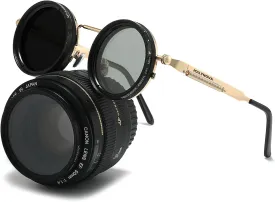 Adjustable Tint Sunglasses, 1-9 Gears Steampunk Retro Metal Round Polarized Glasses with ND Filter Lenses
