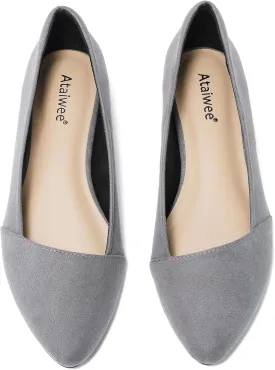Ataiwee Women's Wide Width Flat Shoes, Classic Dressy Pointed Suede Cozy Slip on Soft Ballet Flats.