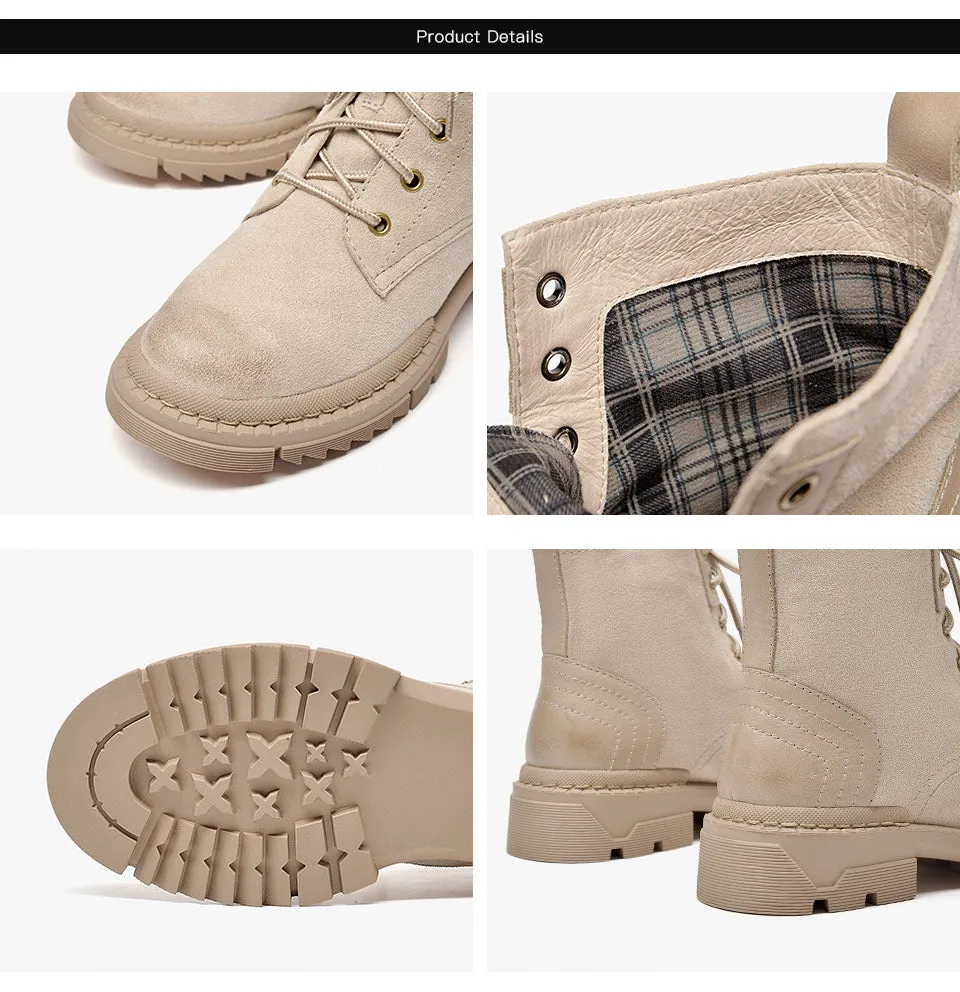 Desert Boots Women Genuine Cow Suede Leather Ankle Boots Round Toe Cross-Tied Autumn Winter Lady Shoe Handmade
