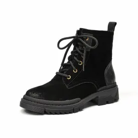 Desert Boots Women Genuine Cow Suede Leather Ankle Boots Round Toe Cross-Tied Autumn Winter Lady Shoe Handmade