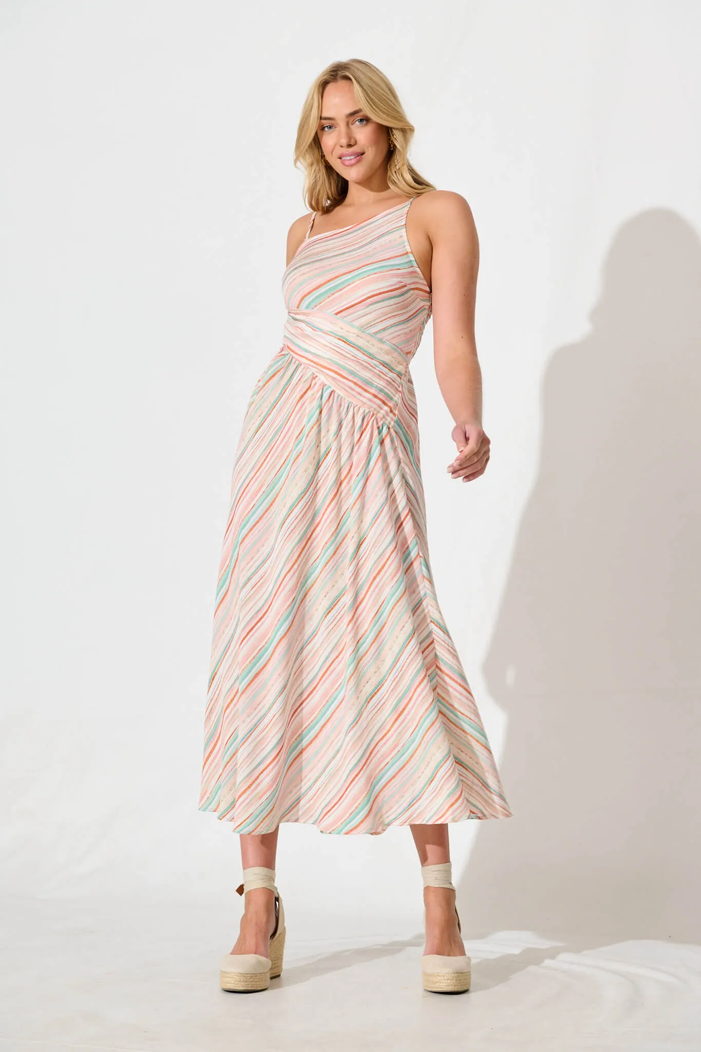 Desirae Midi Sundress in Green Multi Stripe