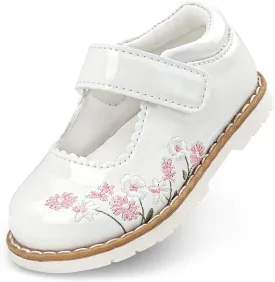 Dress Shoes for Girls Bow Flower Girl Mary Jane Flats Little Girl Dress Shoes for Wedding, Party, Birthday