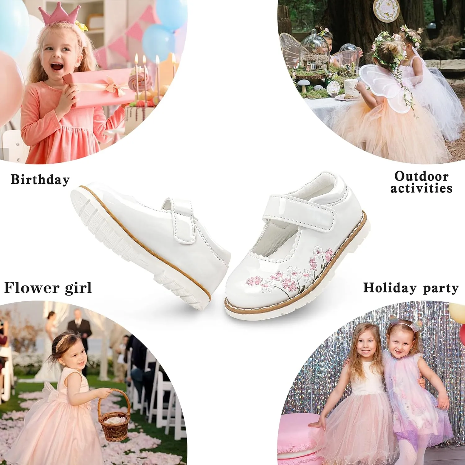 Dress Shoes for Girls Bow Flower Girl Mary Jane Flats Little Girl Dress Shoes for Wedding, Party, Birthday