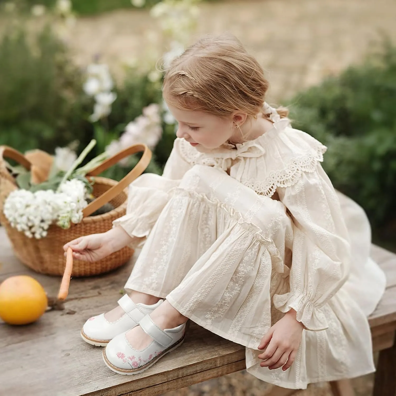 Dress Shoes for Girls Bow Flower Girl Mary Jane Flats Little Girl Dress Shoes for Wedding, Party, Birthday