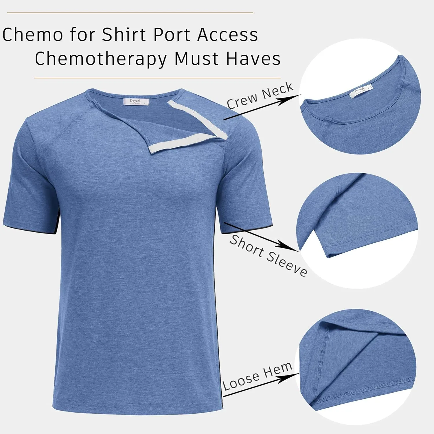 Dyeek Chemo for Shirt Port Access Chemotherapy Must Haves Tear Away Side Snap Short Sleeve Post Shoulder Surgery Shirts