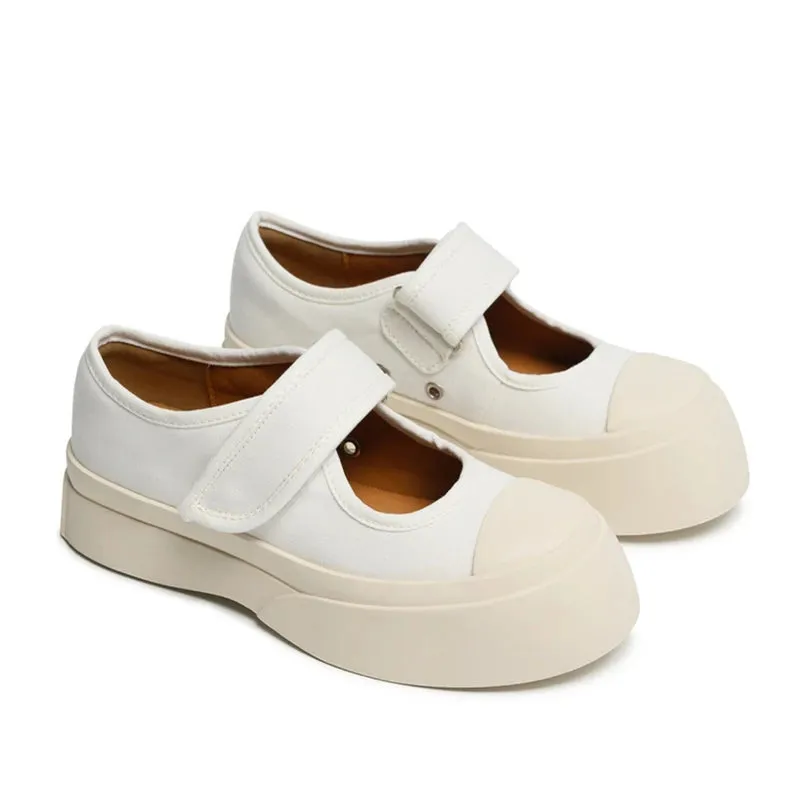 Hnzxzm Platform Wedge Woman Canvas Pu Fashion Shoes Women Round Toe Thick Bottom College Mary Janes Shoe