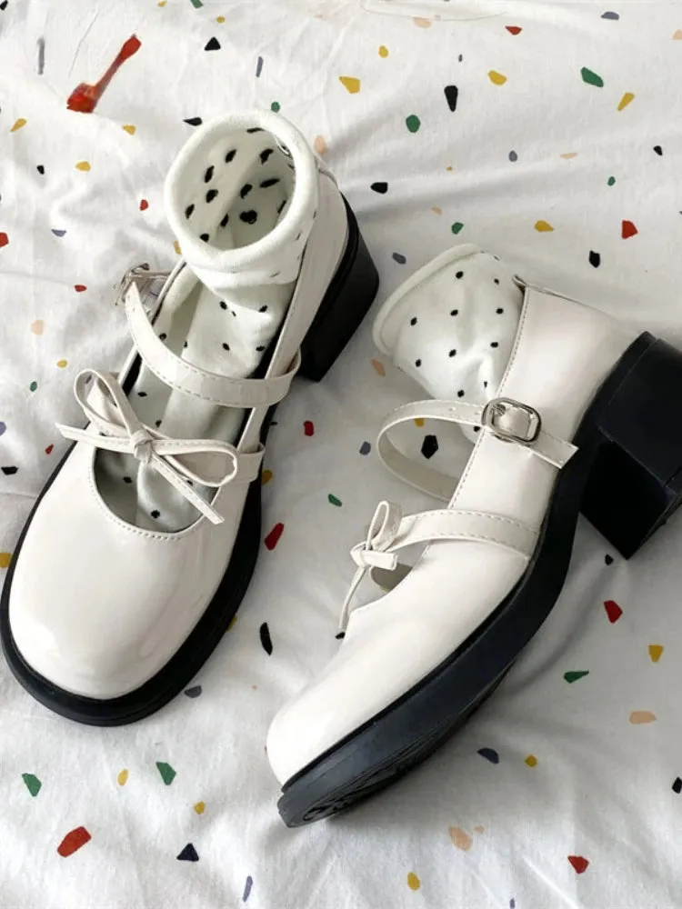 Hnzxzm Round Toe Lolita Shoes Women Kawaii Bow Knot Pumps Elegant Platform High Heel Mary Jane Shoes Women College Cosplay JK Shoes