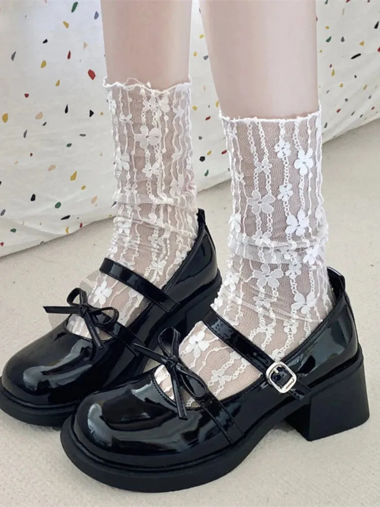 Hnzxzm Round Toe Lolita Shoes Women Kawaii Bow Knot Pumps Elegant Platform High Heel Mary Jane Shoes Women College Cosplay JK Shoes