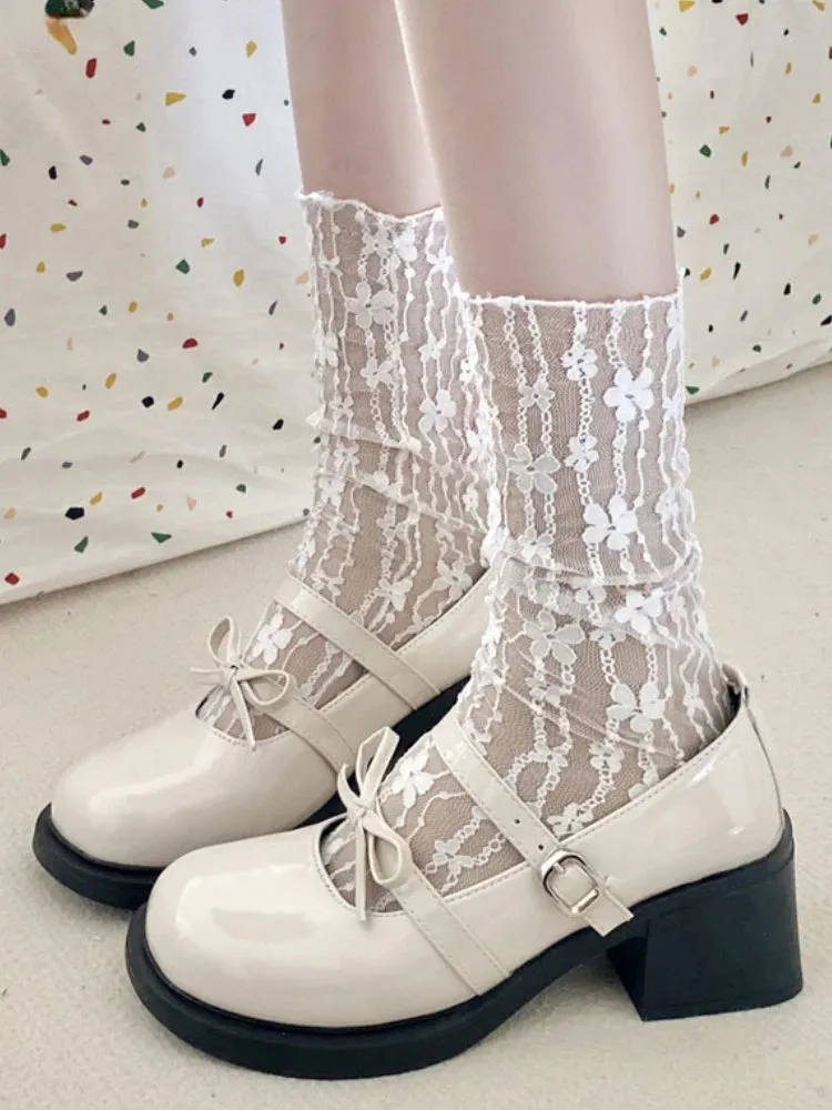 Hnzxzm Round Toe Lolita Shoes Women Kawaii Bow Knot Pumps Elegant Platform High Heel Mary Jane Shoes Women College Cosplay JK Shoes