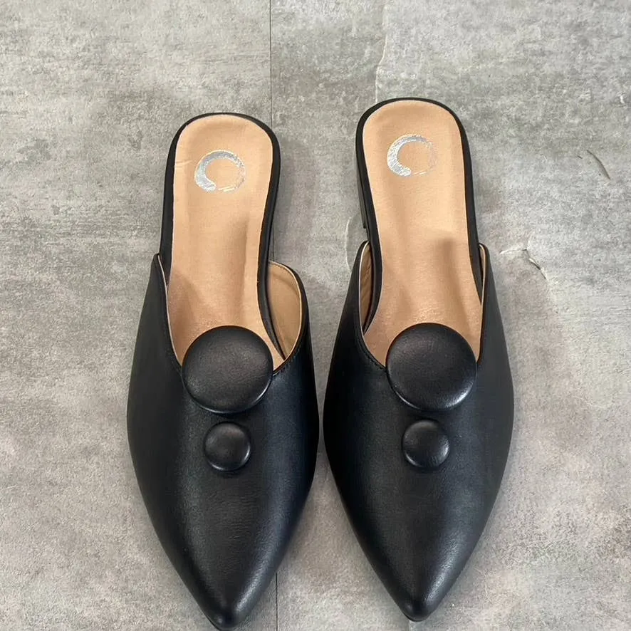 JOURNEE COLLECTION Women's Black Mallorie Button Pointed-Toe Slip-on Mules SZ8.5