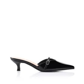Lunar Point Toe Kitten Heels - Black Patent