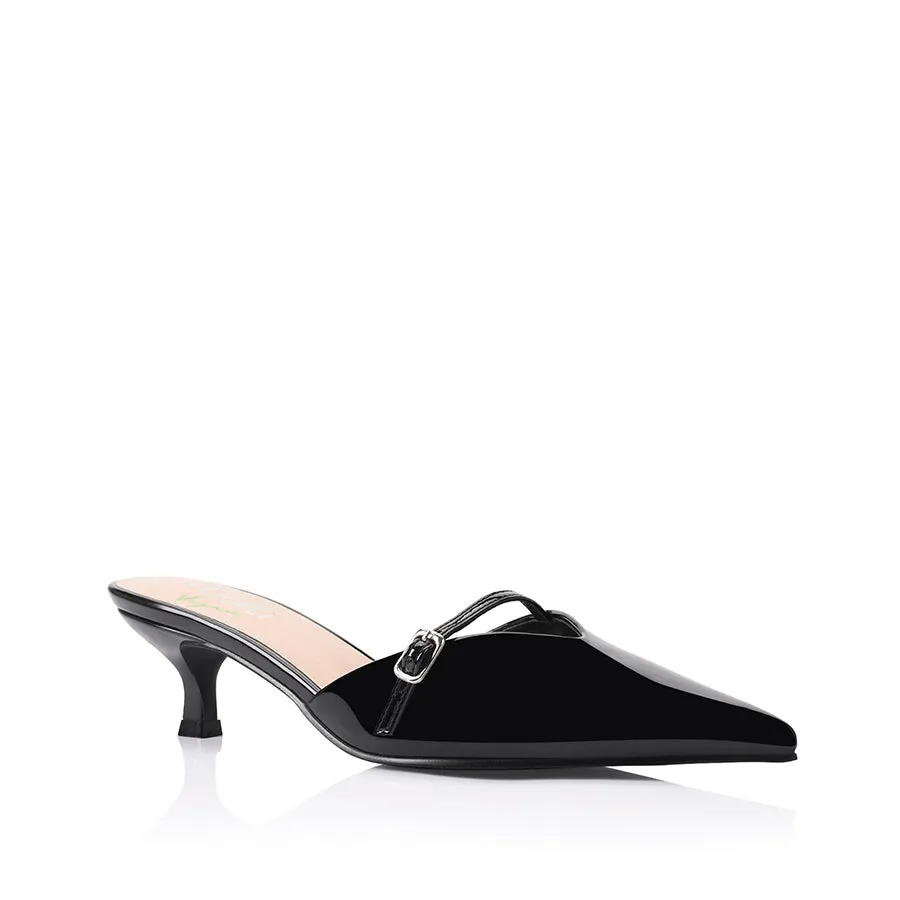Lunar Point Toe Kitten Heels - Black Patent