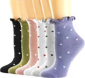 Mcool Mary Womens Socks, Ruffle Casual Ankle Socks Breathable Cool Cotton Knit Lettuce Crew Sock 6 Pack