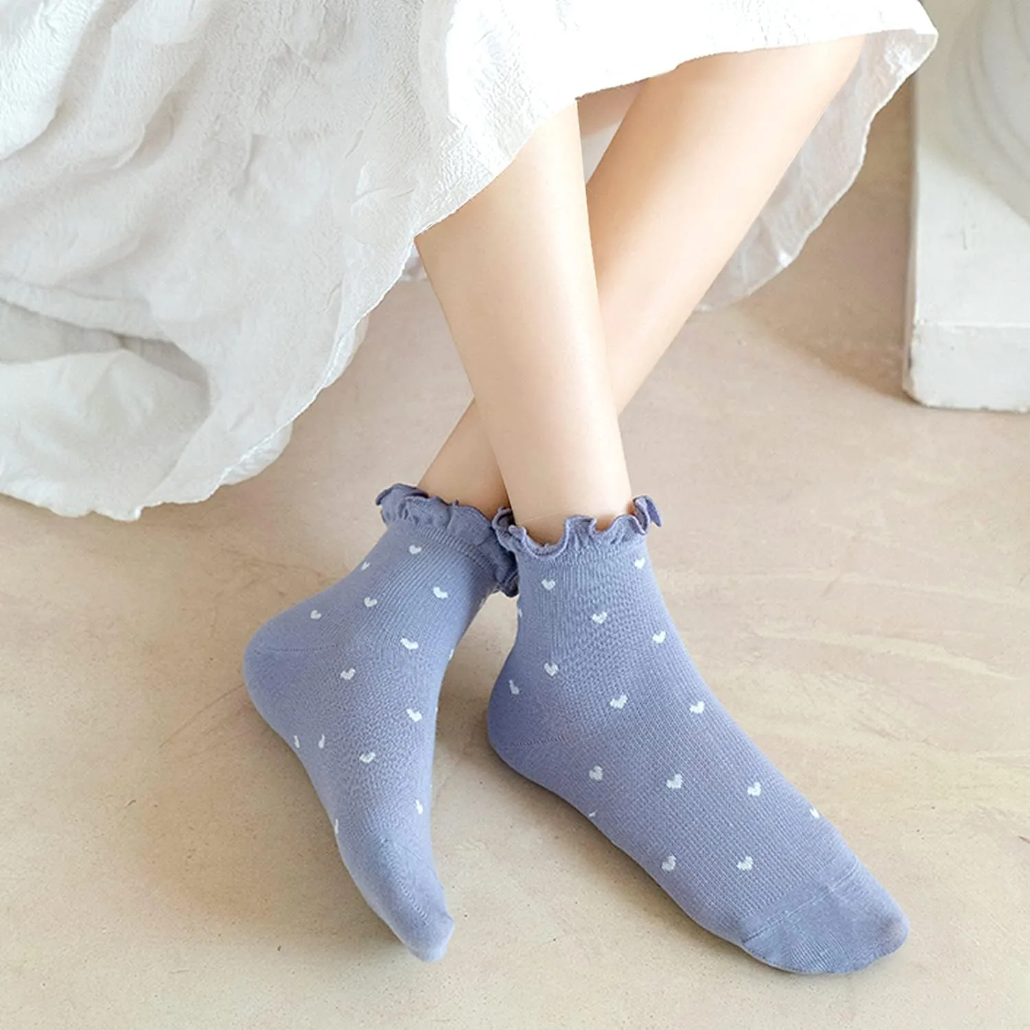 Mcool Mary Womens Socks, Ruffle Casual Ankle Socks Breathable Cool Cotton Knit Lettuce Crew Sock 6 Pack