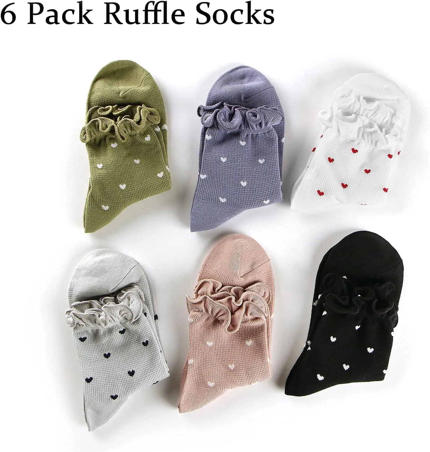 Mcool Mary Womens Socks, Ruffle Casual Ankle Socks Breathable Cool Cotton Knit Lettuce Crew Sock 6 Pack