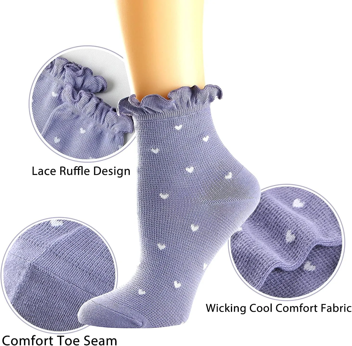 Mcool Mary Womens Socks, Ruffle Casual Ankle Socks Breathable Cool Cotton Knit Lettuce Crew Sock 6 Pack