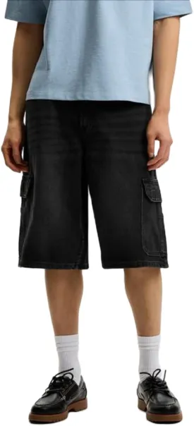 Mens Loose Denim Shorts Baggy Casual Wide Leg Mid Jean Jorts Zipper Hip Hop Shorts with Pockets Streetwear