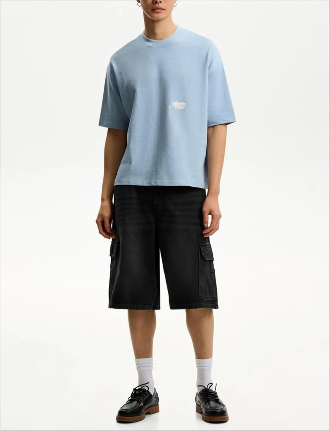 Mens Loose Denim Shorts Baggy Casual Wide Leg Mid Jean Jorts Zipper Hip Hop Shorts with Pockets Streetwear