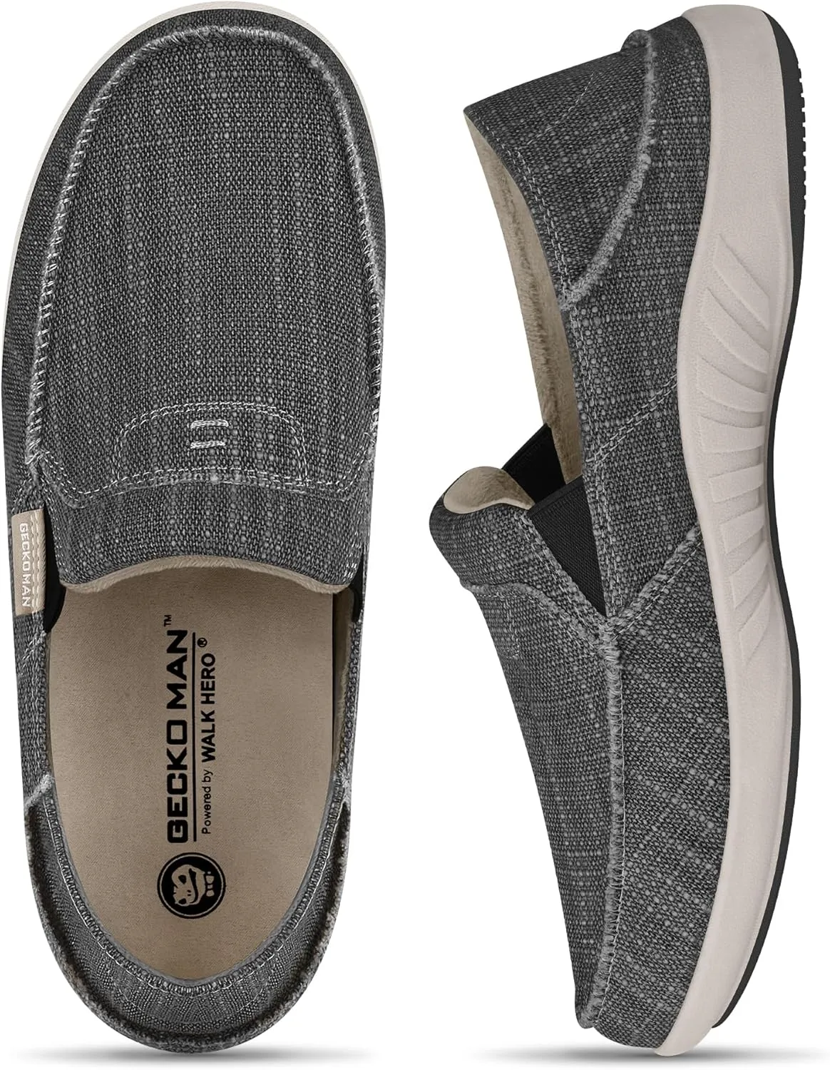 Mens Slip On Shoes, Mens Boat Shoes with Arch Support, Orthopedic Canvas Loafers for Plantar Fasciitis, Indoor & Outdoor Walking Slippers Shoes for Pain Relief