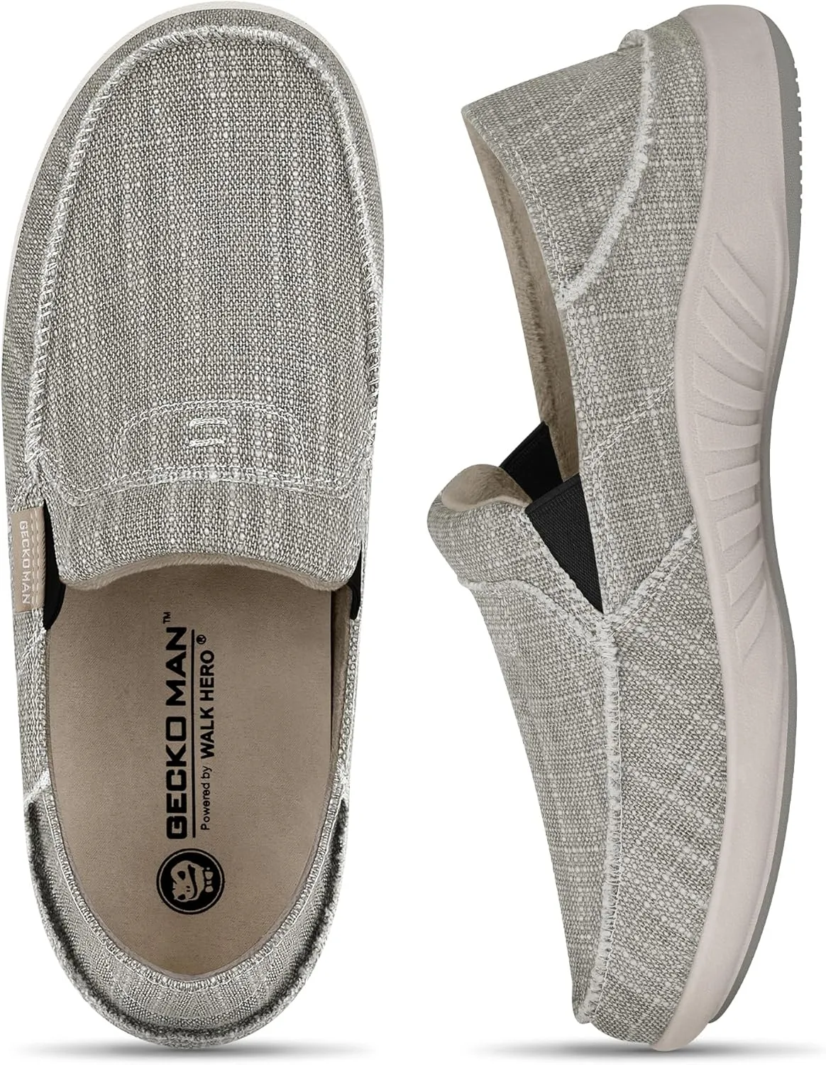 Mens Slip On Shoes, Mens Boat Shoes with Arch Support, Orthopedic Canvas Loafers for Plantar Fasciitis, Indoor & Outdoor Walking Slippers Shoes for Pain Relief