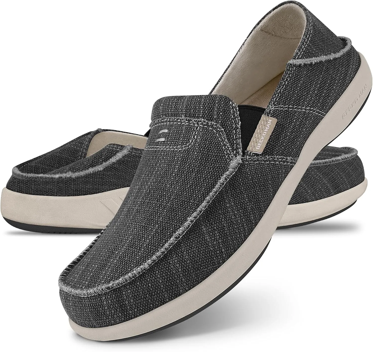 Mens Slip On Shoes, Mens Boat Shoes with Arch Support, Orthopedic Canvas Loafers for Plantar Fasciitis, Indoor & Outdoor Walking Slippers Shoes for Pain Relief