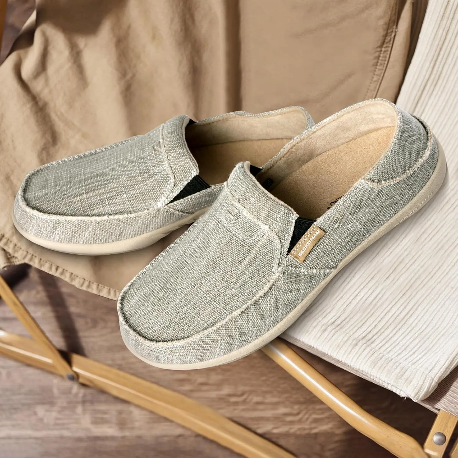 Mens Slip On Shoes, Mens Boat Shoes with Arch Support, Orthopedic Canvas Loafers for Plantar Fasciitis, Indoor & Outdoor Walking Slippers Shoes for Pain Relief