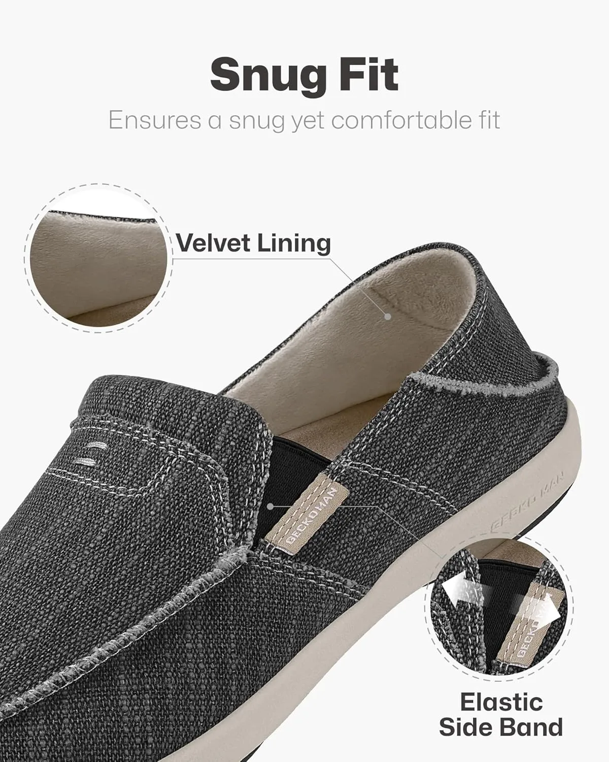 Mens Slip On Shoes, Mens Boat Shoes with Arch Support, Orthopedic Canvas Loafers for Plantar Fasciitis, Indoor & Outdoor Walking Slippers Shoes for Pain Relief