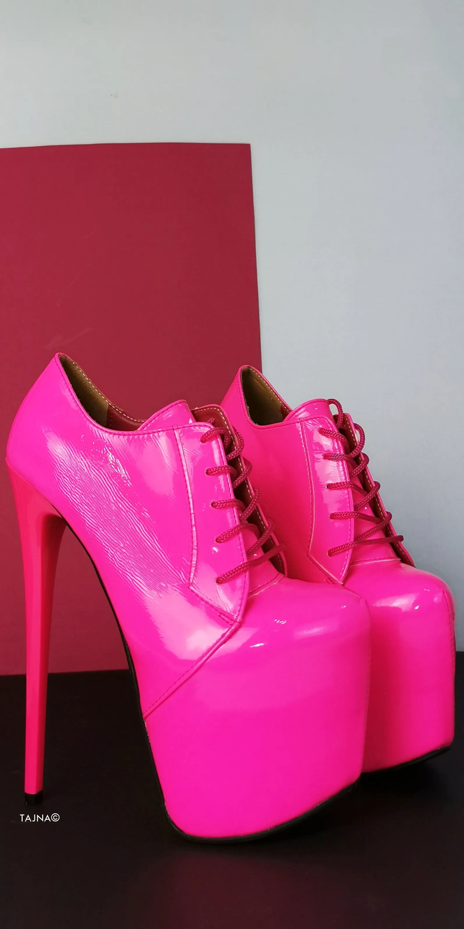 Neon Pink Lac Oxford Ankle High Heels