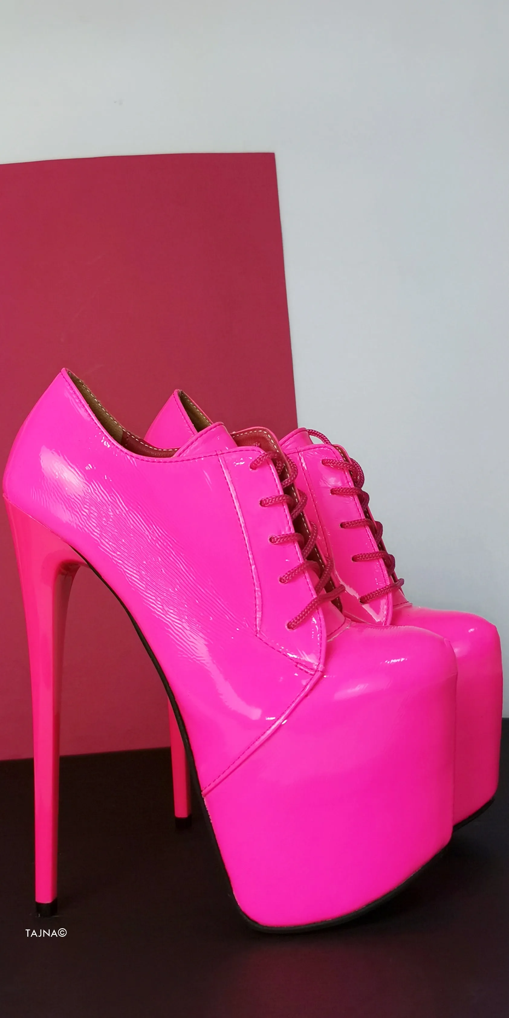 Neon Pink Lac Oxford Ankle High Heels