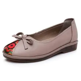 Pattern Bow Soft Leather Loafers