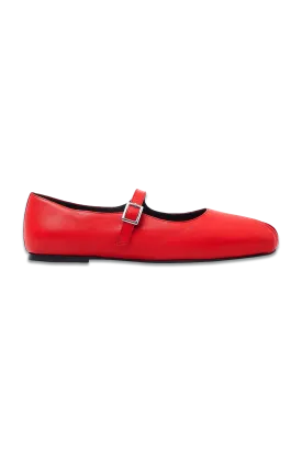 Pleated Leather Mary-Jane Ballet Flats
