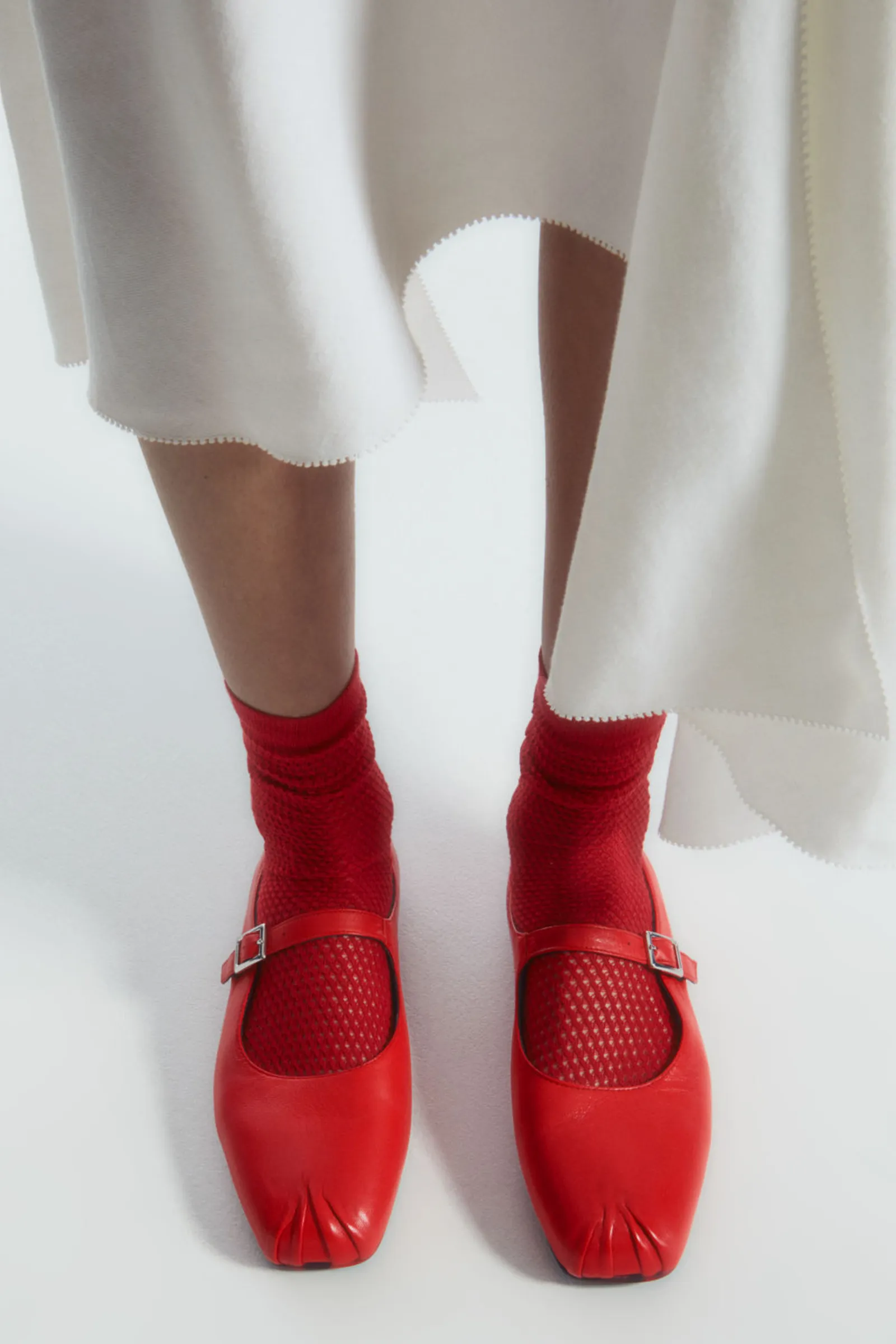 Pleated Leather Mary-Jane Ballet Flats