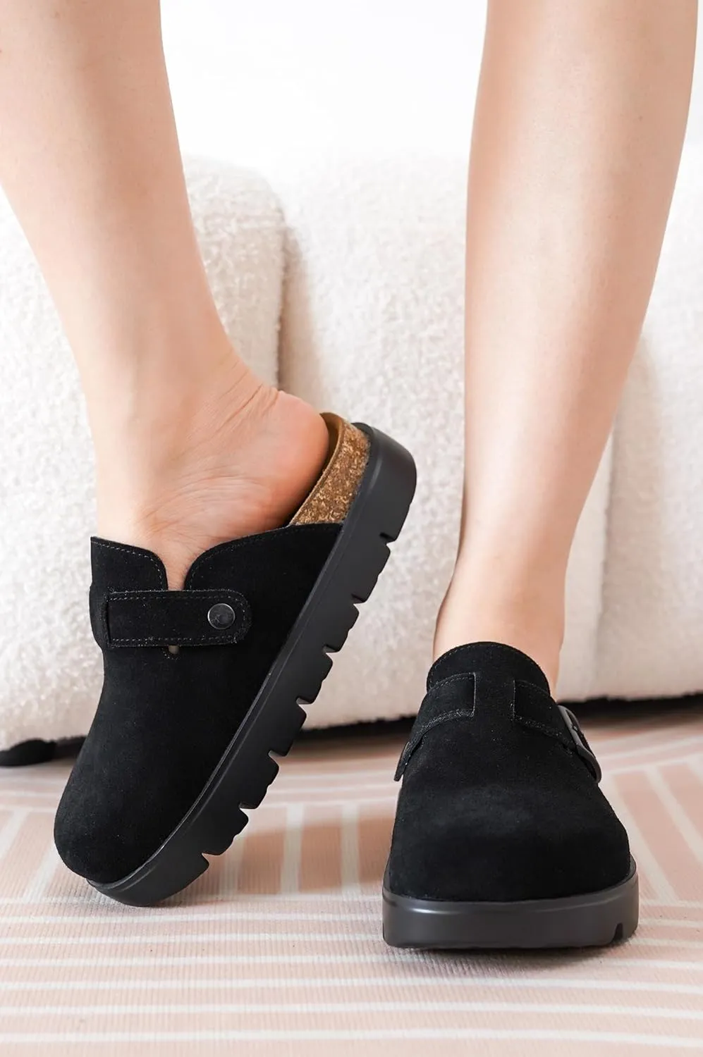 Project Cloud Genuine Leather Platform Clogs for Women Footwear - Memory Foam Arch Support Cork Footbed Casual Shoes & Mules for Women 2025 (Benton Chunky)