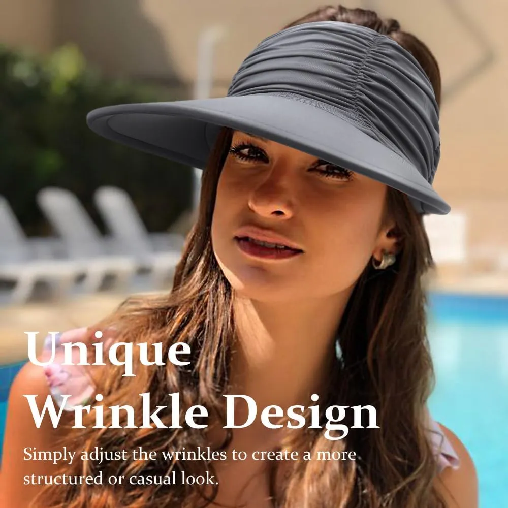 Women Visor Sun Hat Adjustable Foldable Wide Brim Sun Hats Summer UPF 50  UV Protection Visor Cap for Outdoor Beach