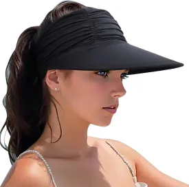 Women Visor Sun Hat Adjustable Foldable Wide Brim Sun Hats Summer UPF 50  UV Protection Visor Cap for Outdoor Beach