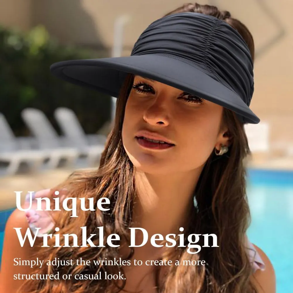 Women Visor Sun Hat Adjustable Foldable Wide Brim Sun Hats Summer UPF 50  UV Protection Visor Cap for Outdoor Beach