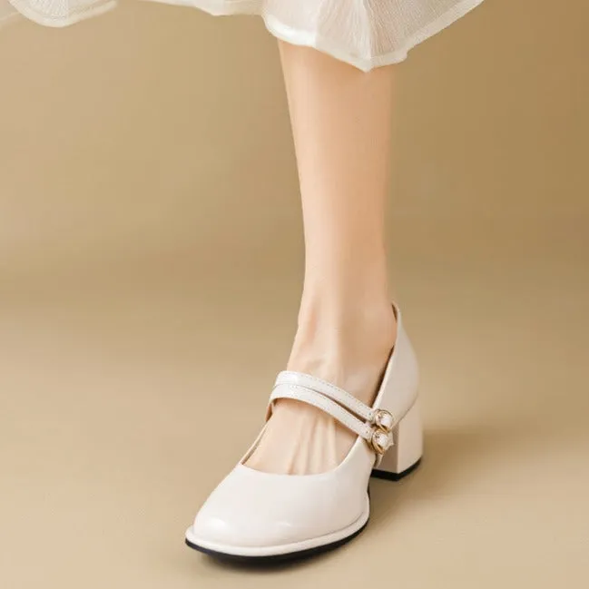 Womens Block Heel Double Buckle Mary Janes Pumps Dress Shoes