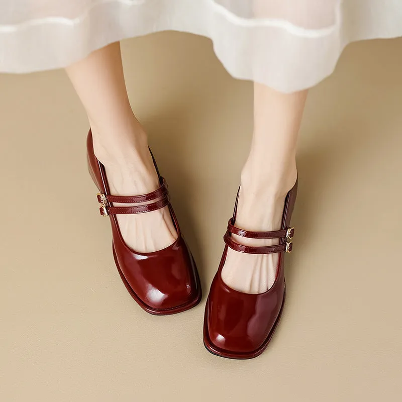 Womens Block Heel Double Buckle Mary Janes Pumps Dress Shoes