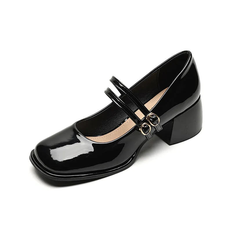Womens Block Heel Double Buckle Mary Janes Pumps Dress Shoes