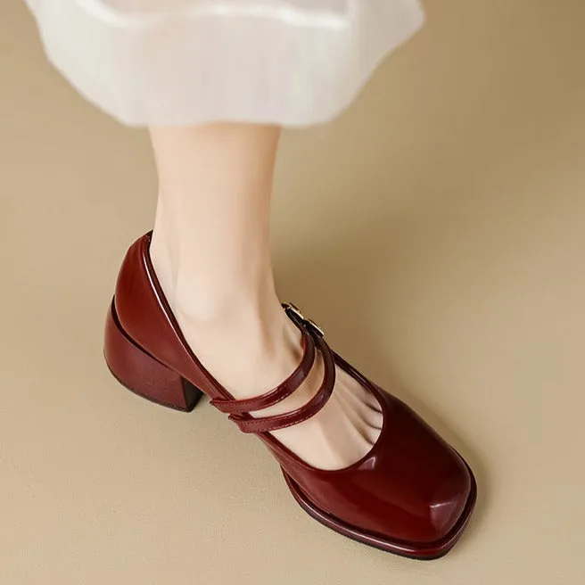 Womens Block Heel Double Buckle Mary Janes Pumps Dress Shoes