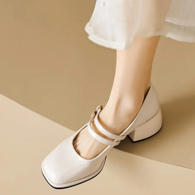 Womens Block Heel Double Buckle Mary Janes Pumps Dress Shoes