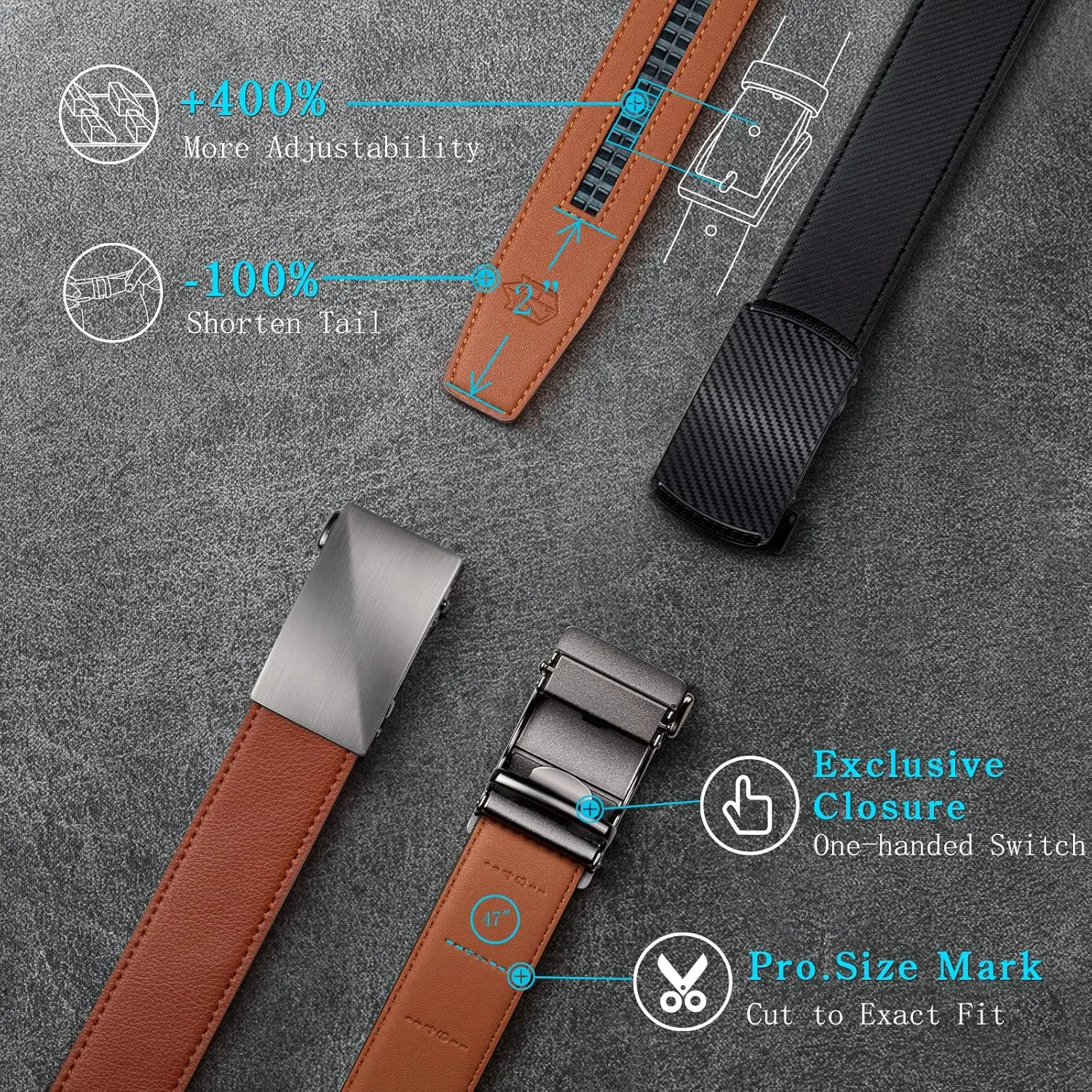 Zitahli Ratchet Belt for Men,Upgraded Tail Hidden Design mens belt Leather for Dress Pant Shirt Oxfords,Micro Adjustable